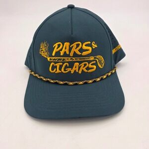 SHANKITGOLF PARS & CIGARS ROPE GOLF HAT SNAPBACK VENTED GREEN YELLOW CAP EUC